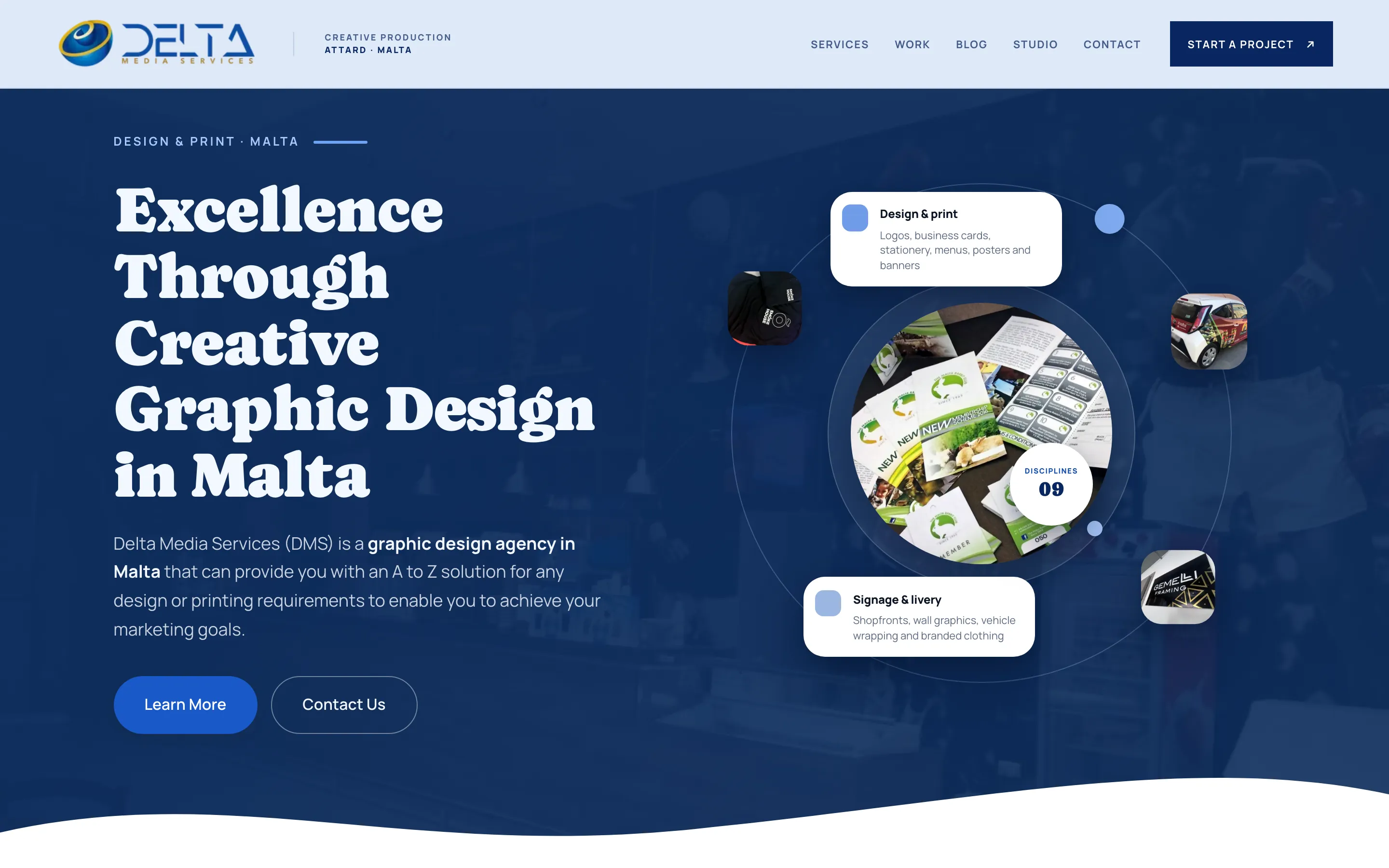 The deltamedia.services homepage in a desktop browser — the site this page is part of